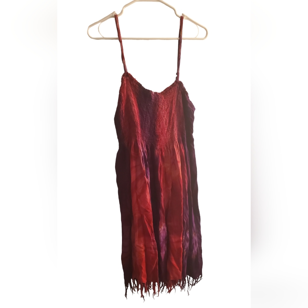 Lotustraders Tie dye Purple Pink Dress One Size vintage Boho Dress
